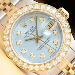 Sale! Rolex Crystal Blue 1ct+ Diamond Ladies Watch